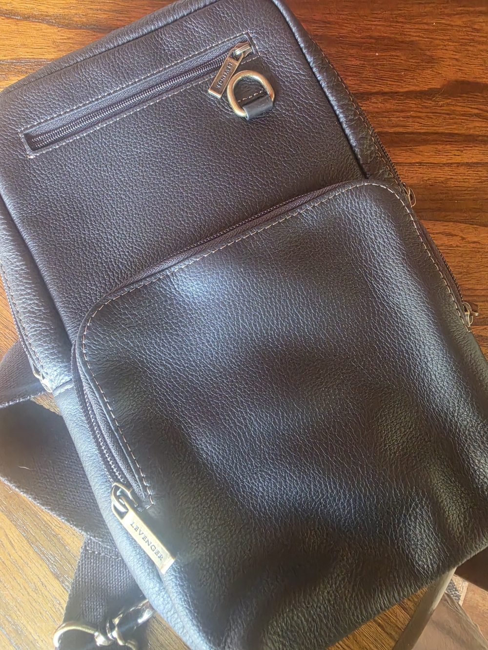 Levenger Brown Bomber Jacket Leather Crossbody Sling Bag for Men - NWOT